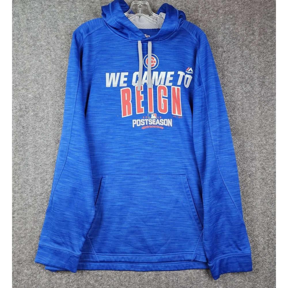Majestic Chicago Cubs Hoodie Mens 2XL Blue 2016 Postseason We Came To Reign MLB